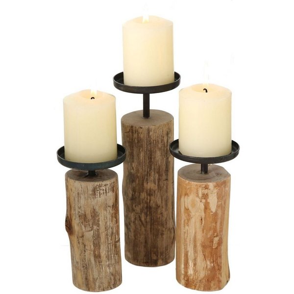 Spetebo Tischkerzenhalter Eukalyptus Kerzenhalter 3er Set - 24 / 19 / 15 cm (Set, 3 St., 3 Kerstenhalter), Fensterbank- Tisch- Sideboard-Deko
