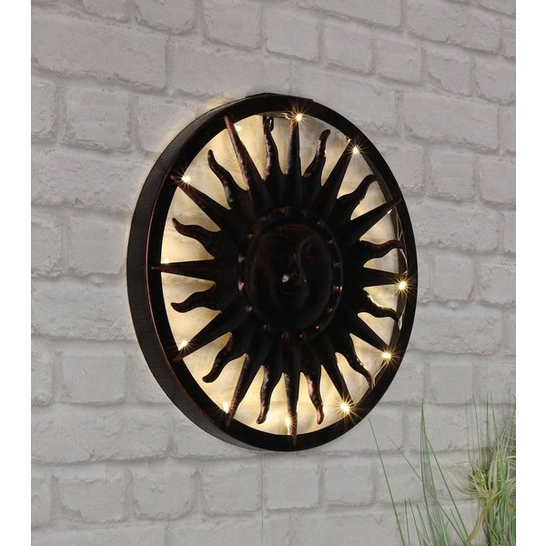 Spetebo Wanddekoobjekt LED Solar Wand Deko 40 cm - SONNE (Stück, 1 St., Solar Wanddeko Sonne), Dekoratives Metall Wandbild für den Außenbereich