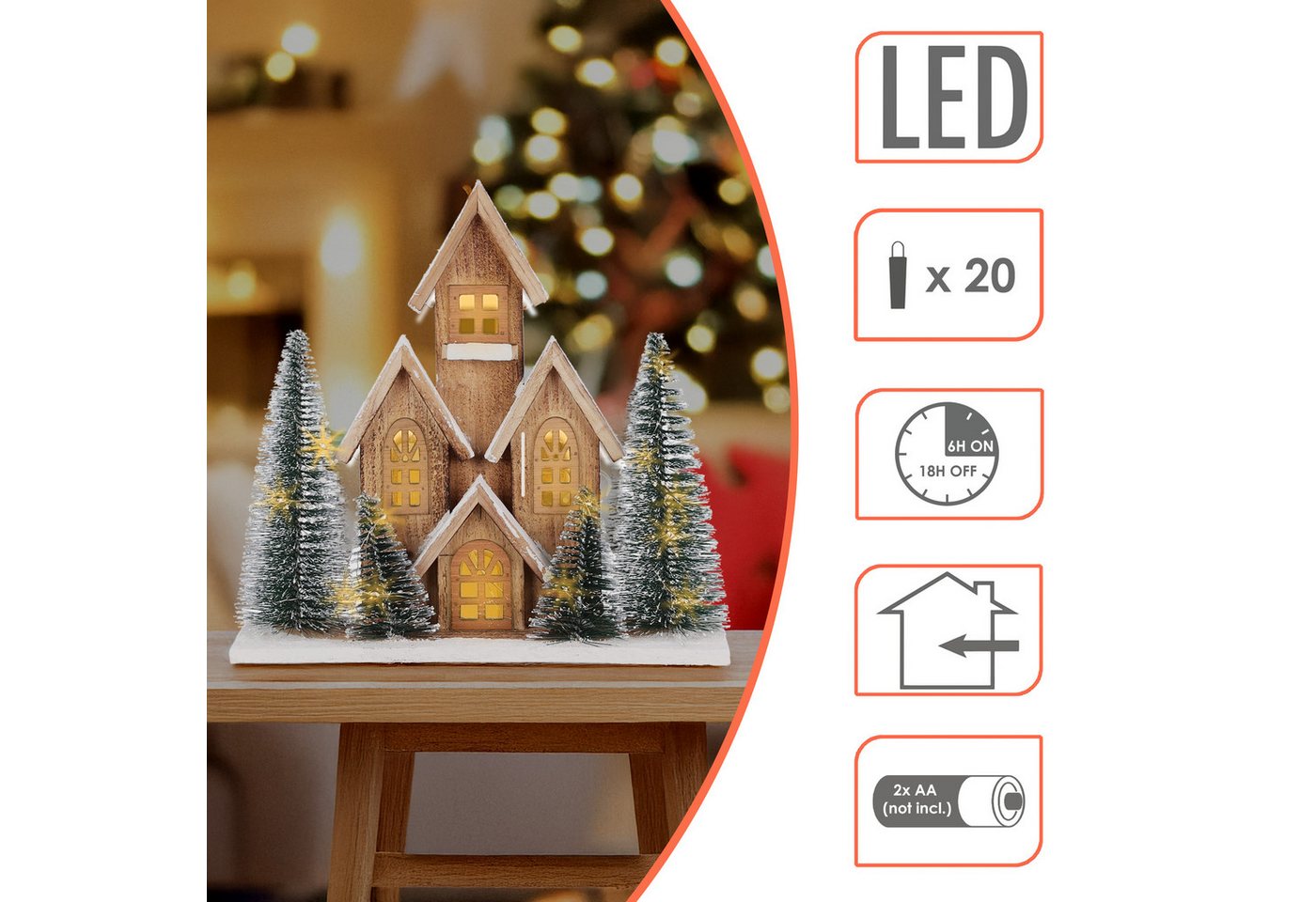 Spetebo Weihnachtsdorf LED Häuserzeile mit Timer 32 x 30 cm warm weiß, mit Timer Funktion – Bild 3 von 4