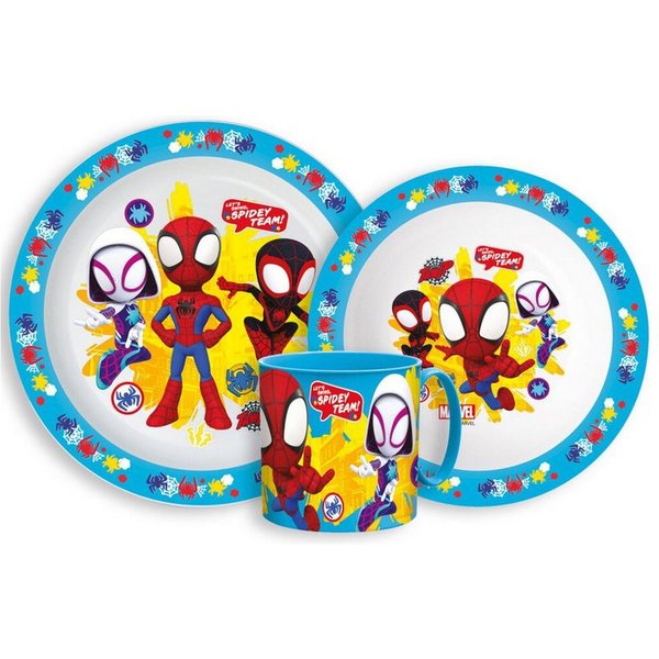 Spiderman Kindergeschirr-Set Spidey Geschirrset Mikro mit Becher 265ml