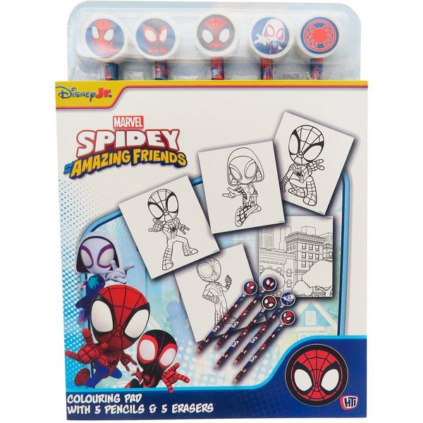 Spiderman Malbuch mit Radierstiften 32 Malseiten 5 Buntstifte und 5 Radiergummis