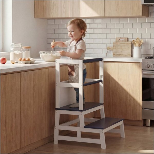 Spielwerk Stehhilfe, Lernturm ab 2 Jahren mit Tafel Montessori Tritthocker Lernstuhl Holz
