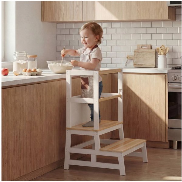 Spielwerk Stehhilfe, Lernturm ab 2 Jahren mit Tafel Montessori Tritthocker Lernstuhl Holz