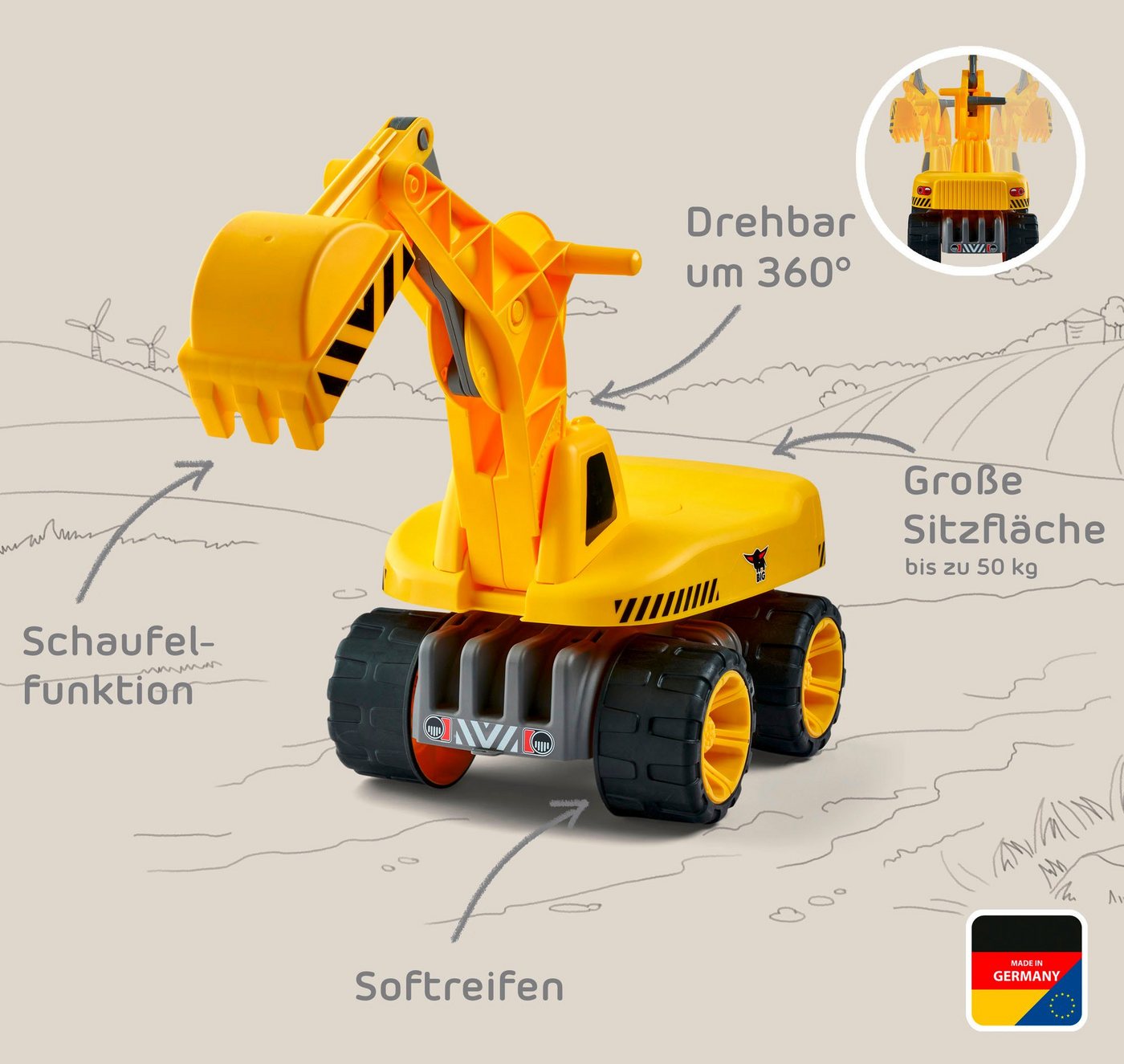 BIG Spielzeug-Bagger BIG Power Worker Maxi Digger, Aufsitz-Bagger, Made in Germany – Bild 4 von 5