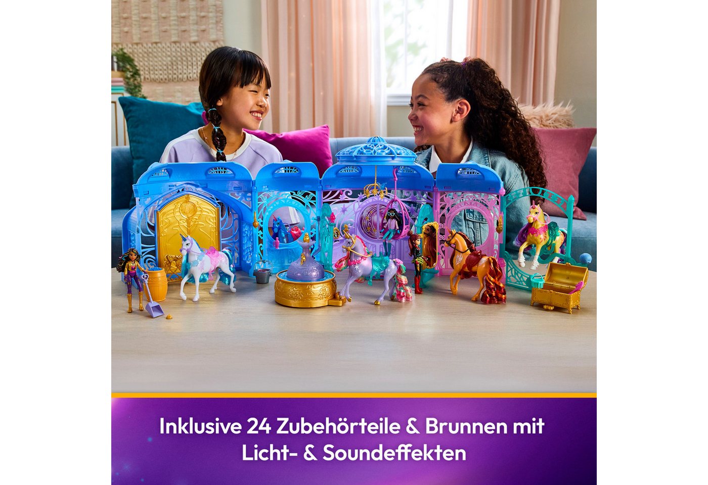 Spin Master Anziehpuppe Unicorn Academy - Stall Starglow Fountain & Stable, mit Licht und Sound – Bild 2 von 5