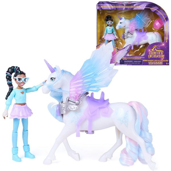 Spin Master Anziehpuppe Unicorn Academy - Wing Magic Layla und Glacier Spielset