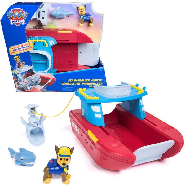 Spin Master Spielwelt PAW Patrol - Sea Patroller Rettungsboot mit Chase Figur und Hai