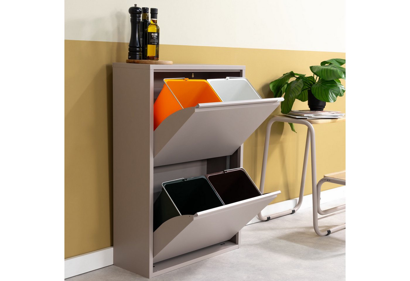 Spinder Design Mülltrennsystem GIGI 4, Stahl-Abfalltrennsystem mit 4x 18,5-Liter-Inneneimern – Bild 5 von 5