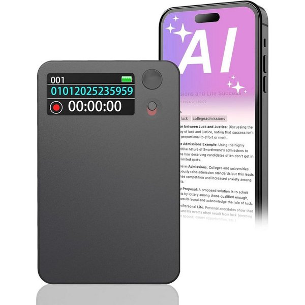 SpionProfi 64GB KI Diktiergerät Mini Slim mit Schreibfunktion Ton Aufnahmegerät Digitales Diktiergerät (Voice Recorder der 112 Sprachen übersetzen kann - Blueto