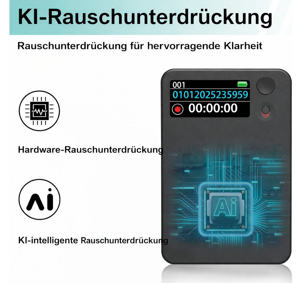 SpionProfi 64GB KI Diktiergerät Mini Slim mit Schreibfunktion Ton Aufnahmegerät Digitales Diktiergerät (Voice Recorder der 112 Sprachen übersetzen kann - Blueto – Bild 4 von 5