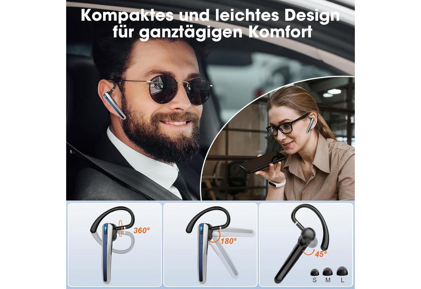 SpionProfi Bluetooth Headset Ear Freisprecheinrichtung Handy Telefon Anruf Musik Headset (Universal Bluetooth Headset - Musik, Telefonieren uvm) – Bild 4 von 5