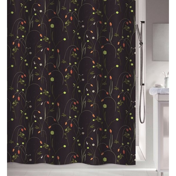 spirella Duschvorhang CONTRASTE, Textil-Duschvorhang, 100% Polyester, wasserabweisend, Anti-Schimmel-Effekt, waschbar 40°, florales Motiv, Farbe schwarz-bunt, G