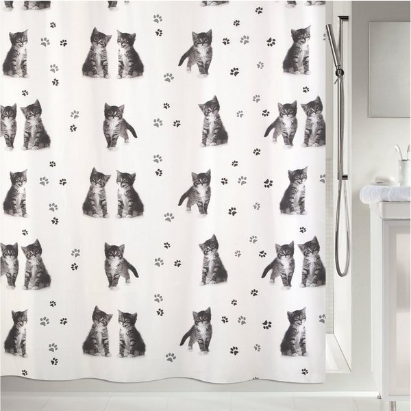 spirella Duschvorhang KITTY PAW Breite 180 cm, Anti-Schimmel Textil-Duschvorhang, Polyester, 180x200 cm, waschbar, Motiv "Kätzchen"