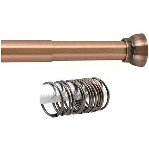 spirella Duschvorhangstange SET KRETA + RINGO SMALL, ausziehbar, geklemmt, zum Einspannen, Komplett Set Duschvorhangstange + 12 Stk. Ringe, stufenlos verstellba