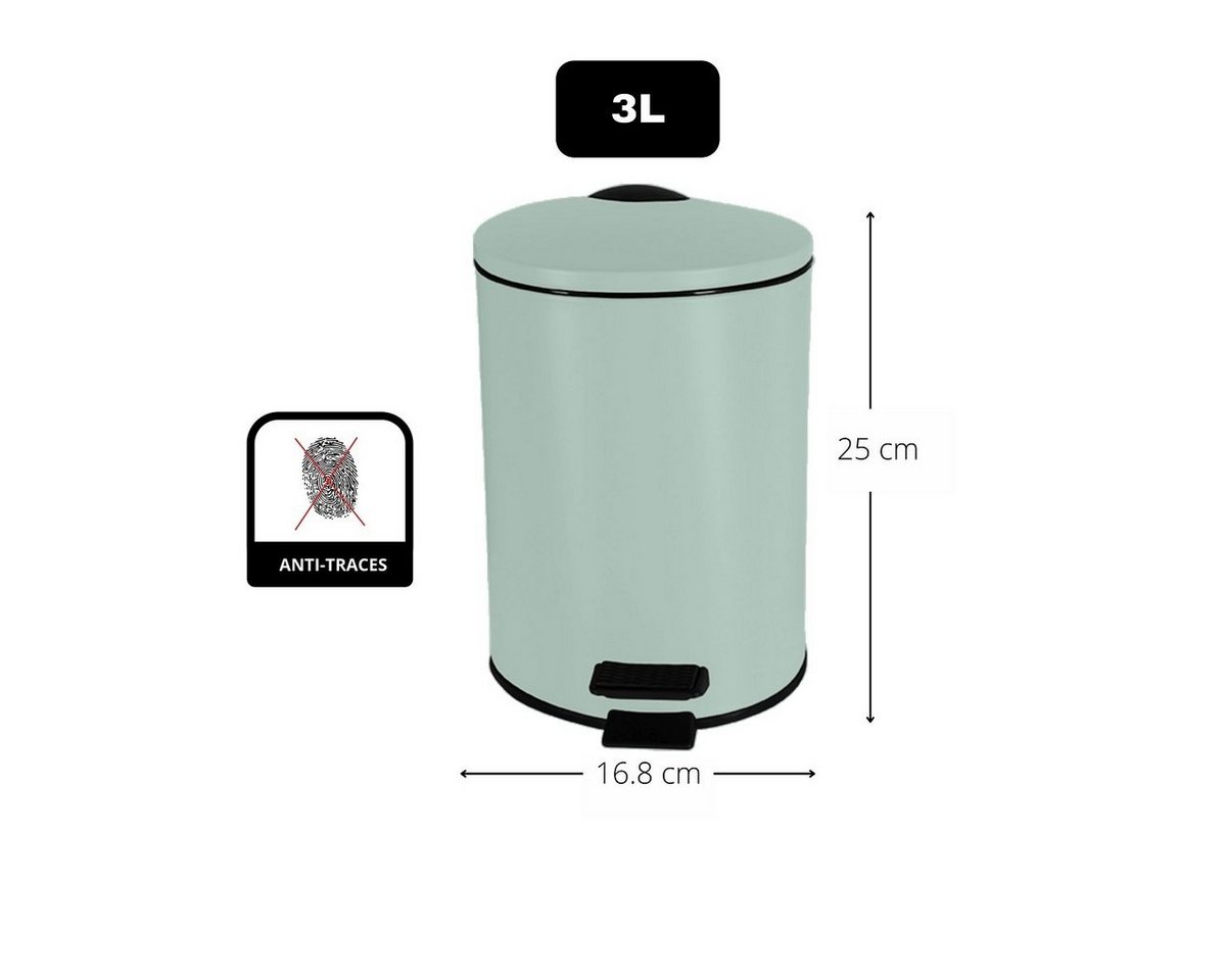 spirella Kosmetikeimer ADELAR, Treteimer mit Softclose-Absenkautomatik, herausnehmbarem Inneneimer, Anti-Fingerprint-Beschichtung, matt Finish, 3L, ice grün – Bild 3 von 4