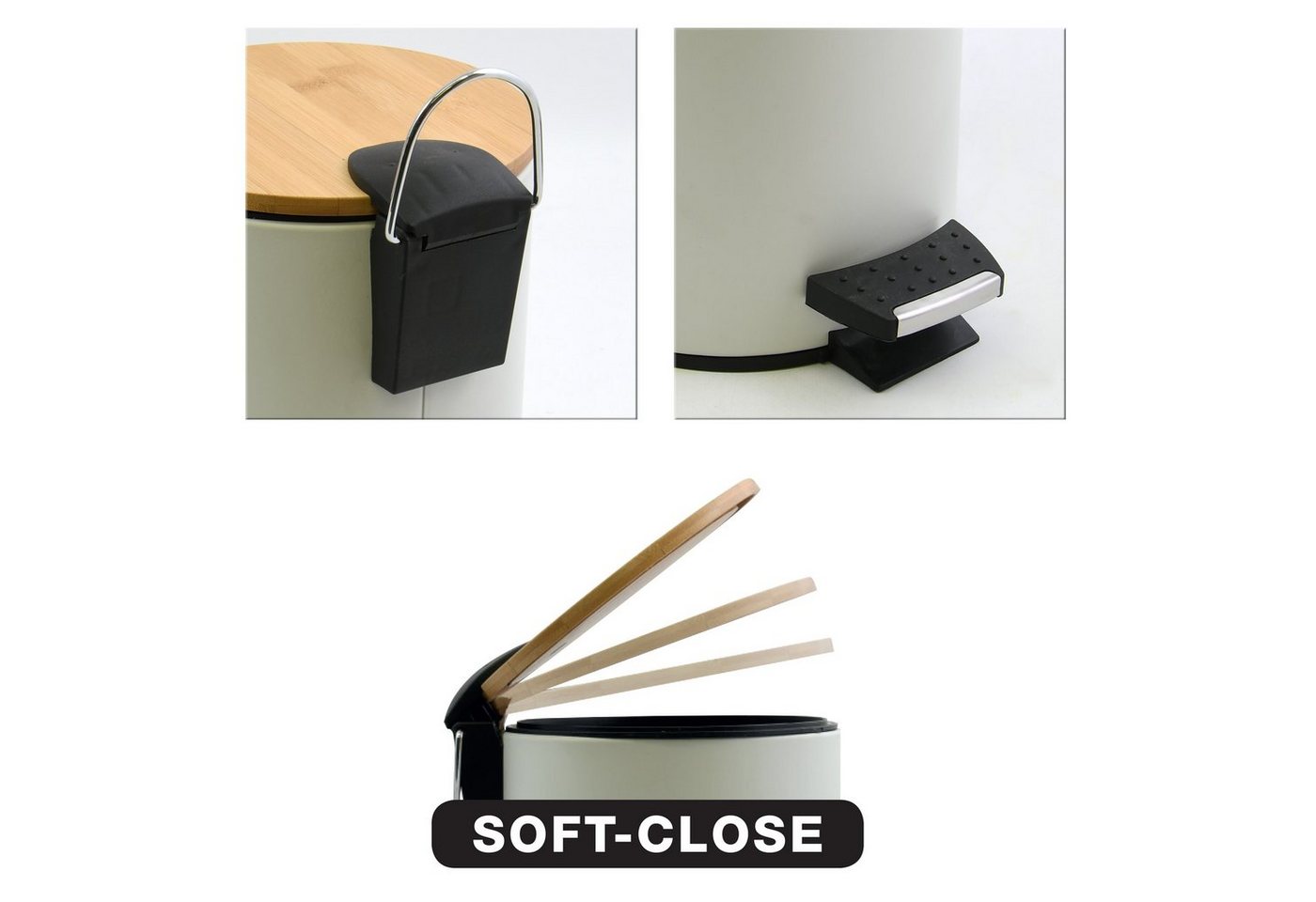 spirella Kosmetikeimer ADONIS, Treteimer mit Softclose-Absenkautomatik, herausnehmbarem Inneneimer, Anti-Fingerprint-Beschichtung, matt satiniert, 3L, weiß matt – Bild 3 von 5