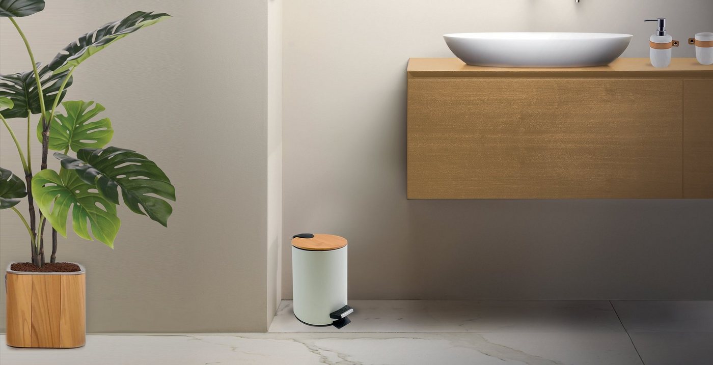 spirella Kosmetikeimer ADONIS, Treteimer mit Softclose-Absenkautomatik, herausnehmbarem Inneneimer, Anti-Fingerprint-Beschichtung, matt satiniert, 3L, weiß matt – Bild 5 von 5