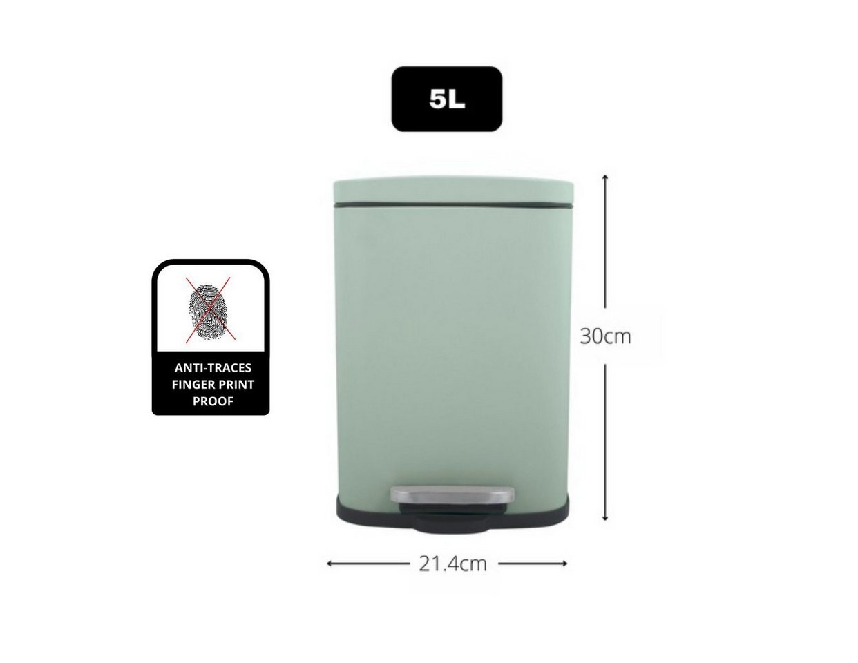 spirella Kosmetikeimer AKIRA, Treteimer mit Softclose-Absenkautomatik, herausnehmbarem Inneneimer, Anti-Fingerprint-Beschichtung, 5L, ice grün – Bild 2 von 4