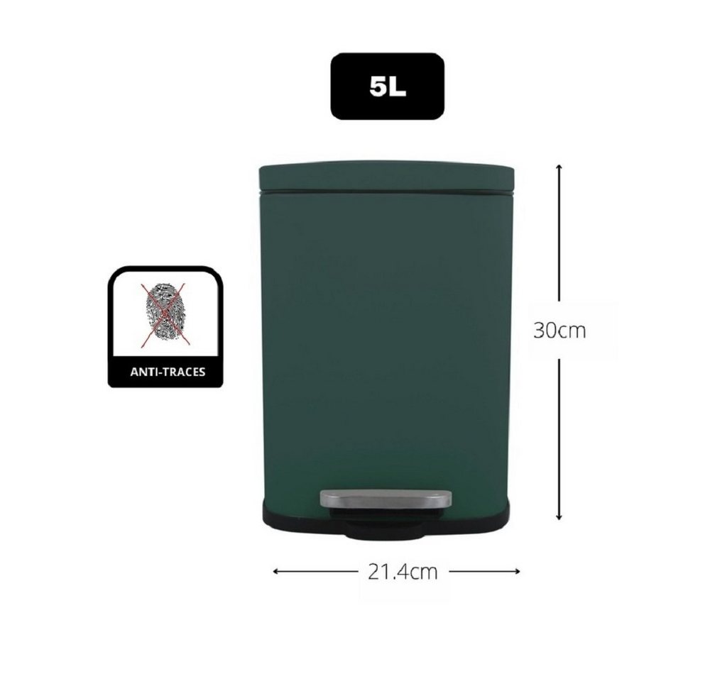 spirella Kosmetikeimer AKIRA, Treteimer mit Softclose-Absenkautomatik, herausnehmbarem Inneneimer, Anti-Fingerprint-Beschichtung, 5L, dunkelgrün – Bild 2 von 4