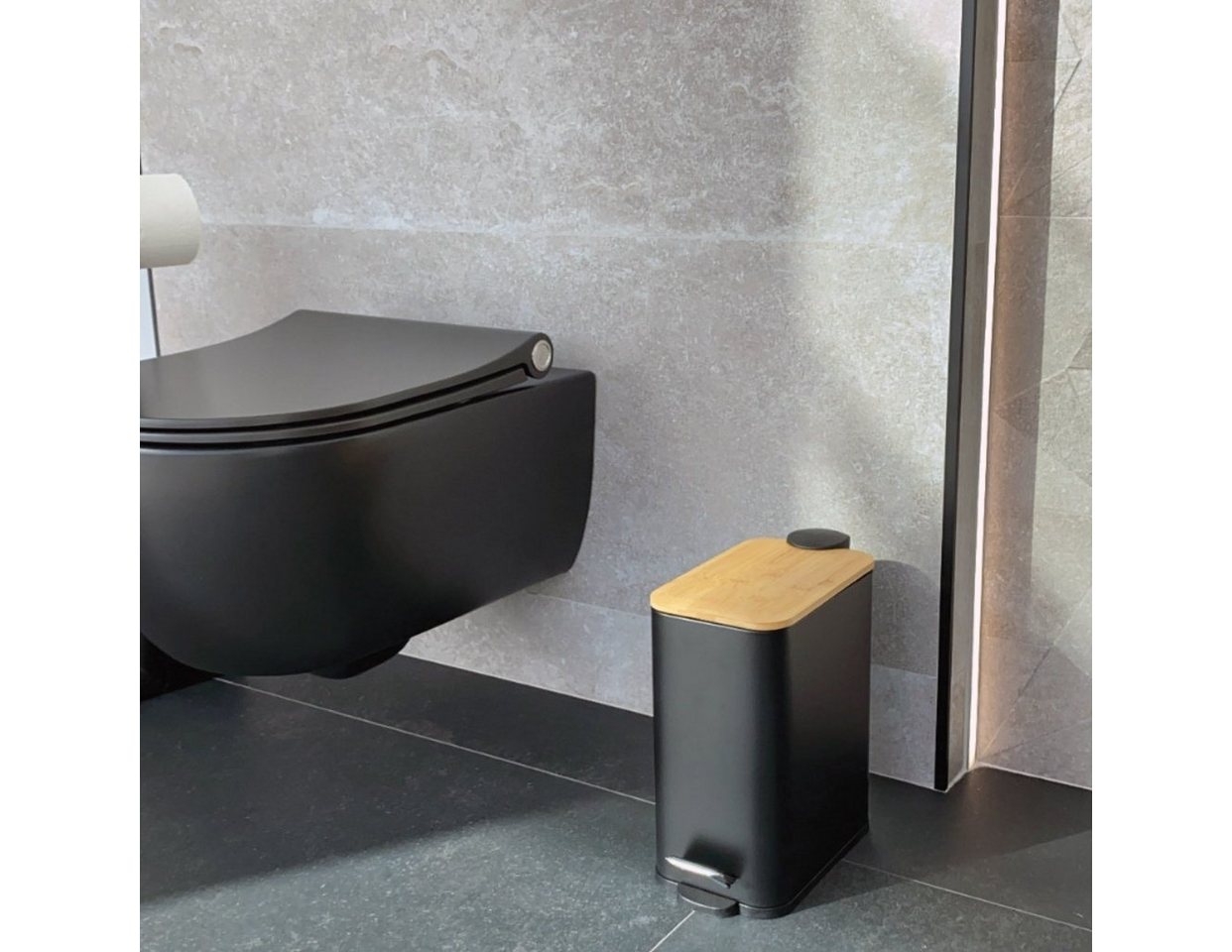 spirella Kosmetikeimer ERIK Bambus, Treteimer mit Softclose-Absenkautomatik, Anti-Fingerprint-Beschichtung, eleganter Materialmix Stahl matt / Bambus, herausneh – Bild 3 von 3