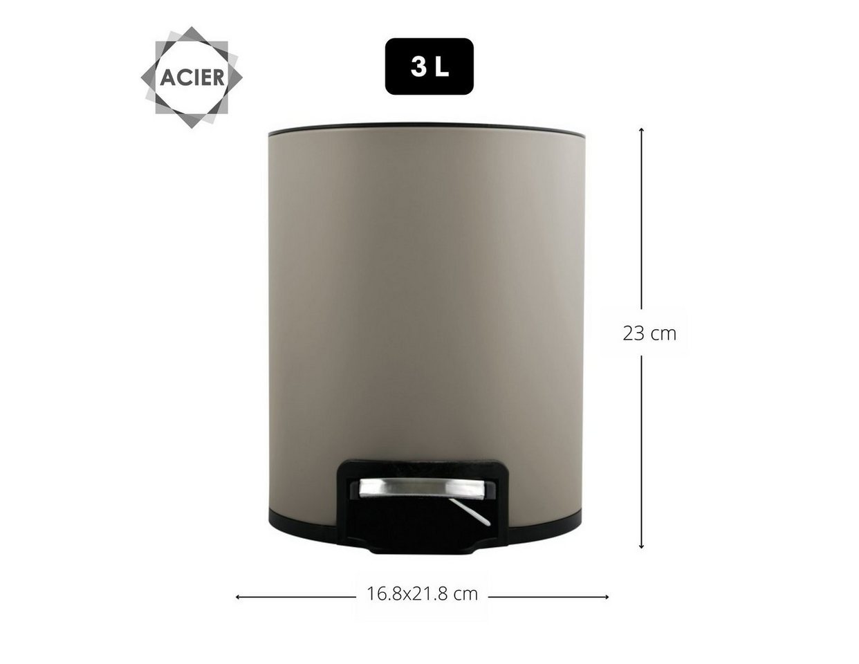 spirella Kosmetikeimer RIKU, Treteimer mit Softclose-Absenkautomatik, herausnehmbarem Inneneimer, Anti-Fingerprint-Beschichtung, 3L, taupe – Bild 4 von 5