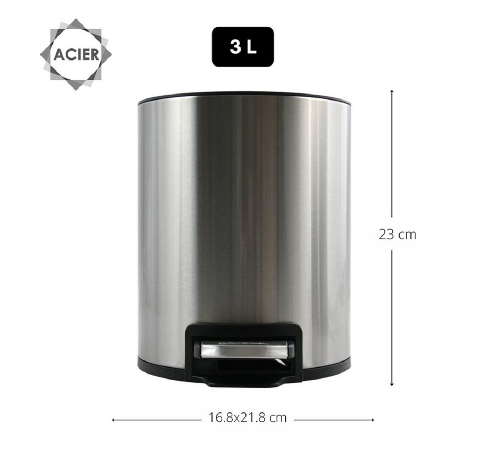 spirella Kosmetikeimer RIKU, Treteimer mit Softclose-Absenkautomatik, herausnehmbarem Inneneimer, Anti-Fingerprint-Beschichtung, 3L, silber – Bild 4 von 5