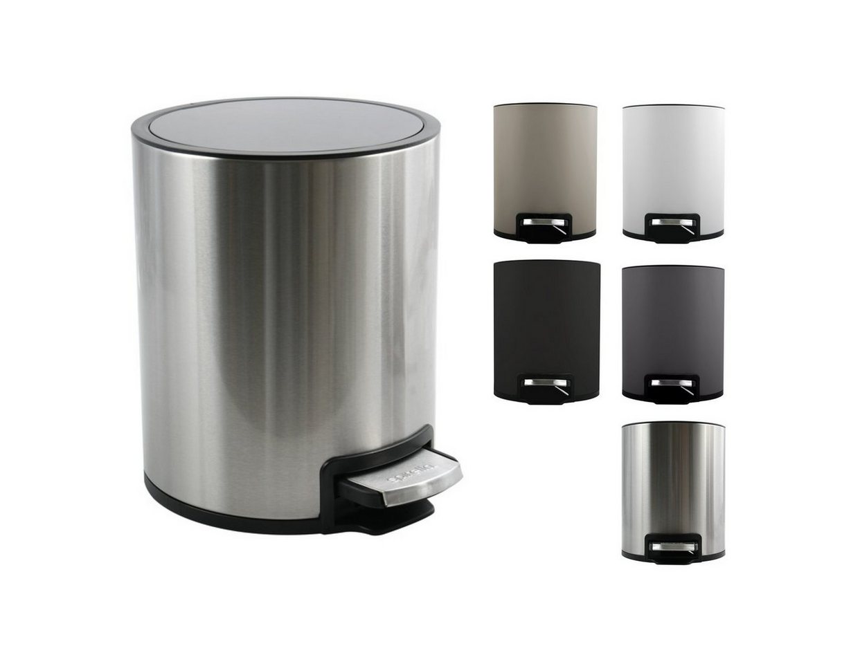 spirella Kosmetikeimer RIKU, Treteimer mit Softclose-Absenkautomatik, herausnehmbarem Inneneimer, Anti-Fingerprint-Beschichtung, 3L, silber – Bild 5 von 5