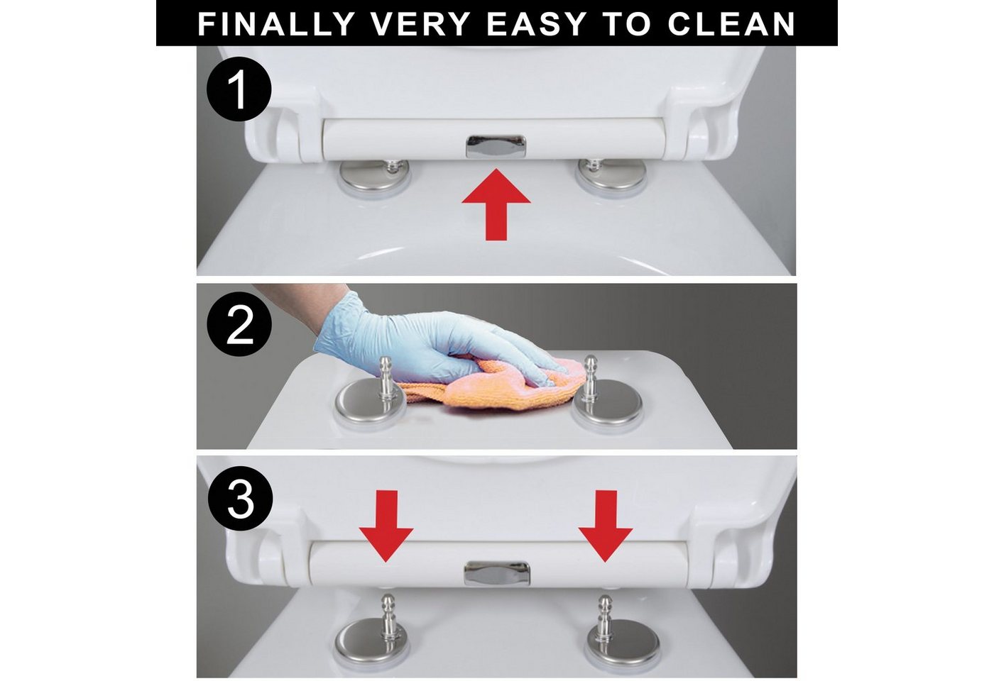 spirella WC-Sitz EASY CLIP, Premium Toilettendeckel aus Duroplast, Edelstahl Scharniere mit Quick-Release-Funktion zur einfachen Schnellreinigung, Soft Close Ab – Bild 5 von 5