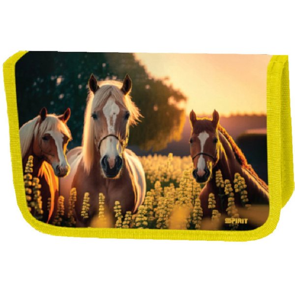Spirit Federtasche Pferde Federtasche gefüllt Federmäppchen Federmappe Mäppchen Pony gelb, (48-tlg)