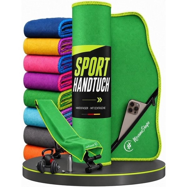 NirvanaShape Sporthandtuch NirvanaShape Mikrofaser Fitnesshandtuch mit Ecktasche und Knöpfen, saugfähig, leicht, schnelltrocknend, für Reisen, Fitness, Yoga, Sa