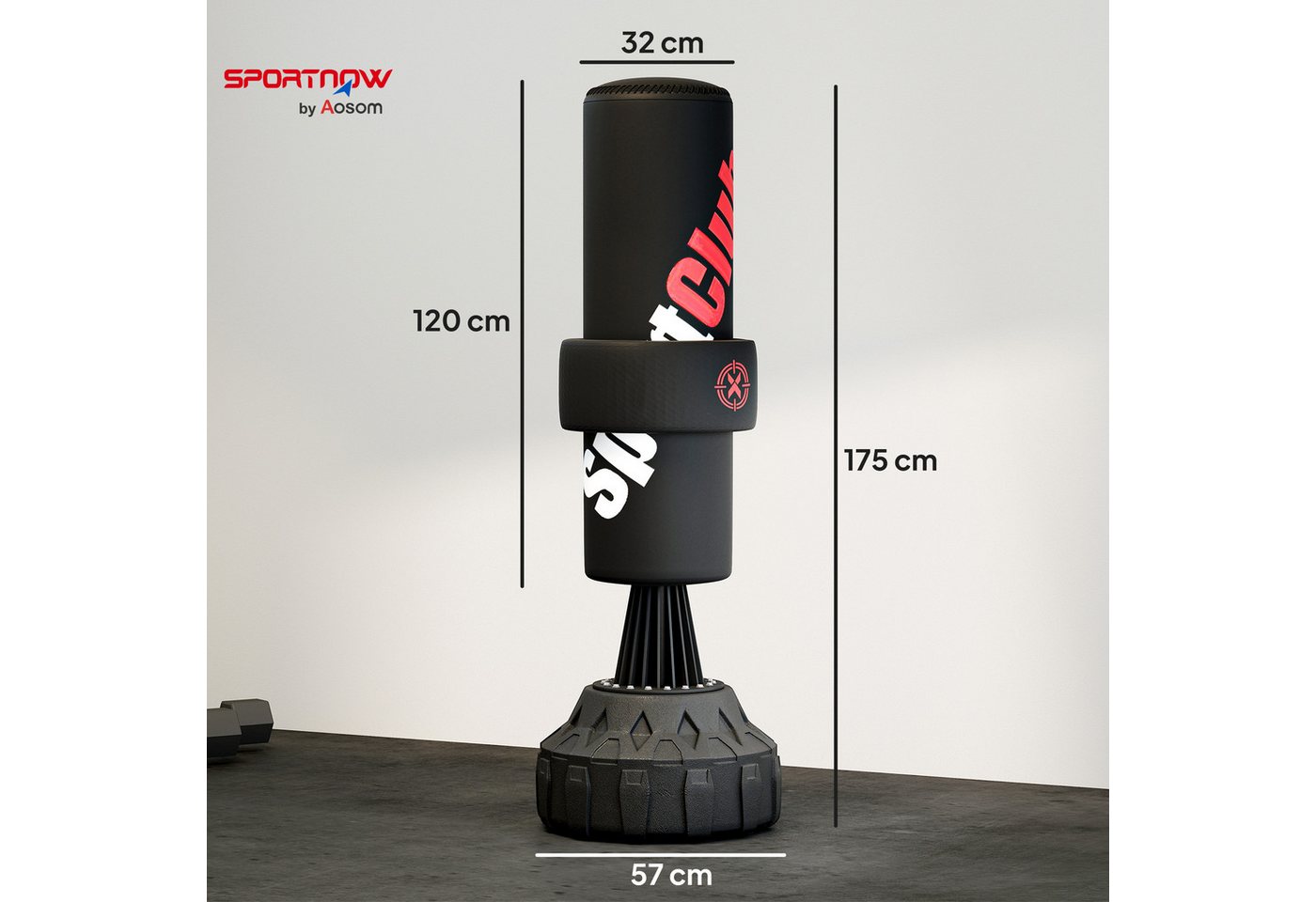 SPORTNOW Standboxsack Kickboxsack, Punchingsack mit Saugfuß, Boxbandagen (Standboxsack, 1-tlg., Boxsack Stehend), für Boxen, Kickboxen, Kunststoff, Schwarz – Bild 3 von 5
