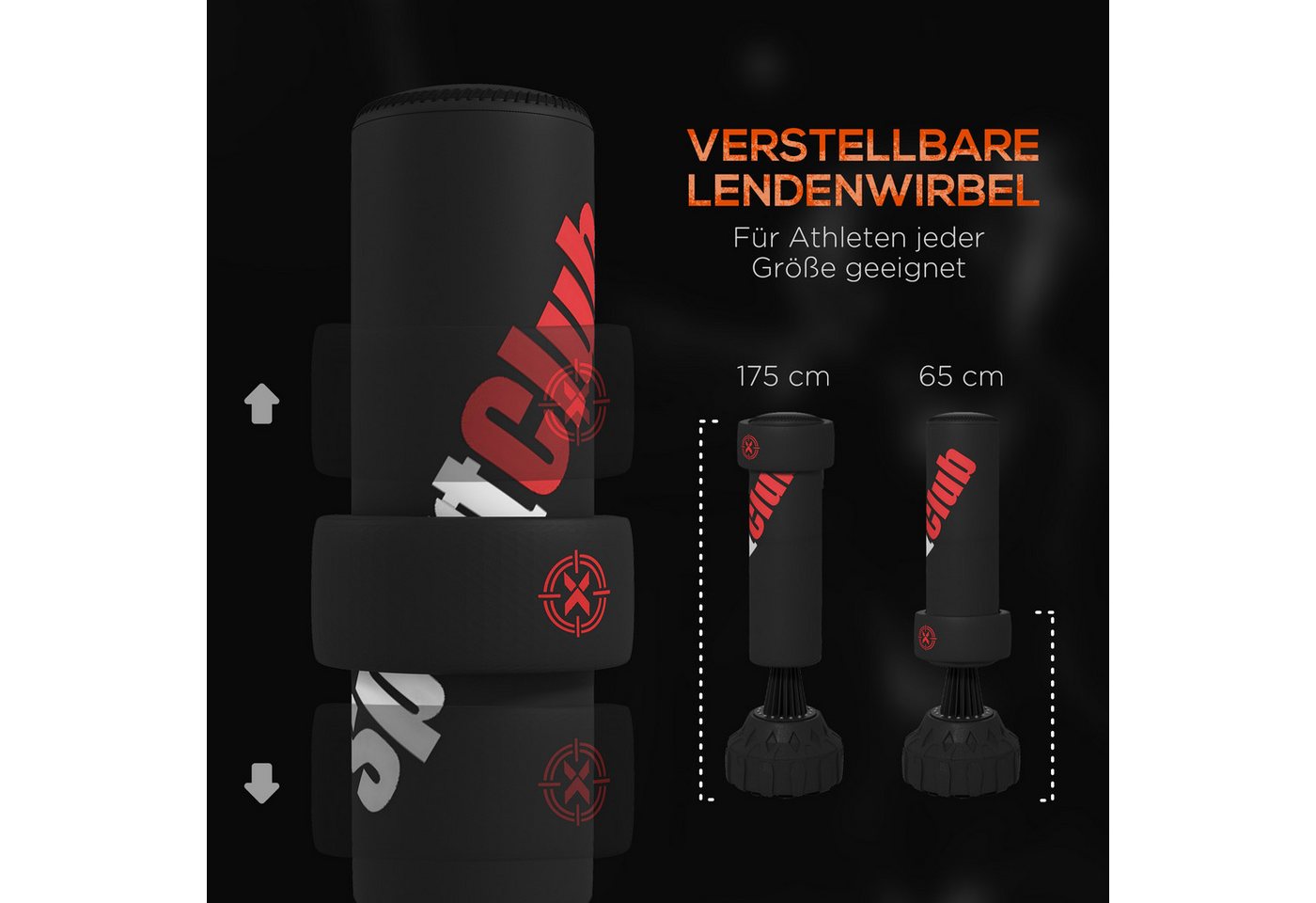 SPORTNOW Standboxsack Kickboxsack, Punchingsack mit Saugfuß, Boxbandagen (Standboxsack, 1-tlg., Boxsack Stehend), für Boxen, Kickboxen, Kunststoff, Schwarz – Bild 4 von 5