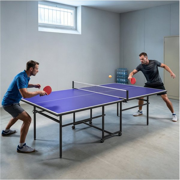 SPORTNOW Tischtennisplatte Klappbar, Indoor, mit Rollen, Stahl, Blau, 274 x 152,5 x 75,5 cm (Tischtennisspiel-Set, 1-tlg., Tischtennistisch), Das Netz ist im Li