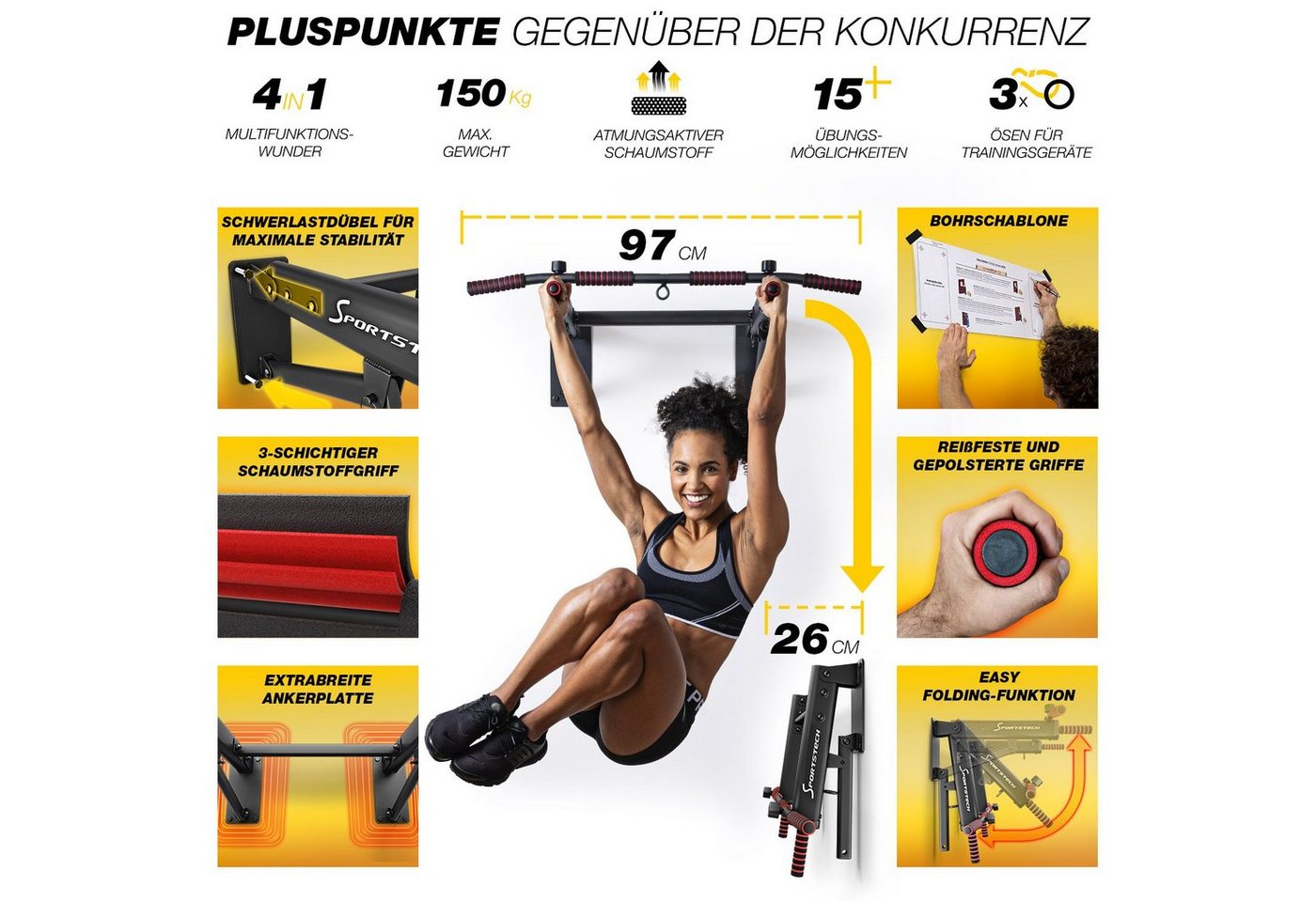 Sportstech Klimmzugstange KS350, Multifunktional, Schaumstoffgriff – Bild 3 von 5