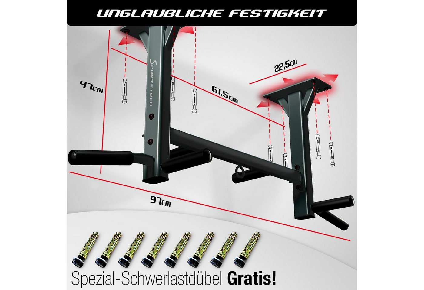 Sportstech Klimmzugstange KS400, 3 Ösen,6 Griffe, extrem stabil – Bild 5 von 5
