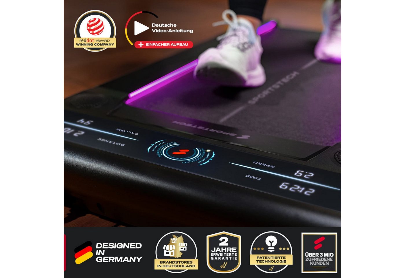 Sportstech Laufband sWalk, bis 8 km/h, Steigung 7,5%, Trainingsprogramme, LED Tempolicht – Bild 4 von 5