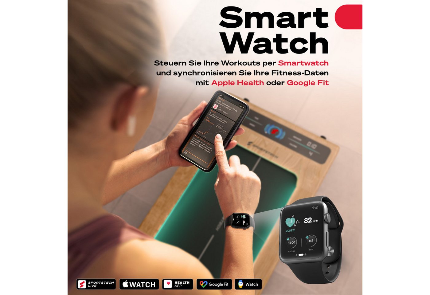 Sportstech Laufband sWalk, bis 8 km/h, Steigung 7,5%, Trainingsprogramme, LED Tempolicht – Bild 3 von 5