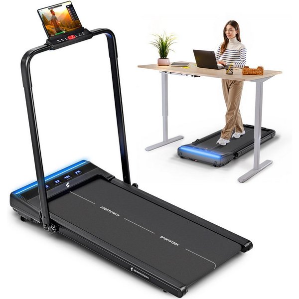 Sportstech Laufband sWalk Lite Plus, 2in1 Walking Pad für zu Hause, Transportrollen, Steigung, 12km/h