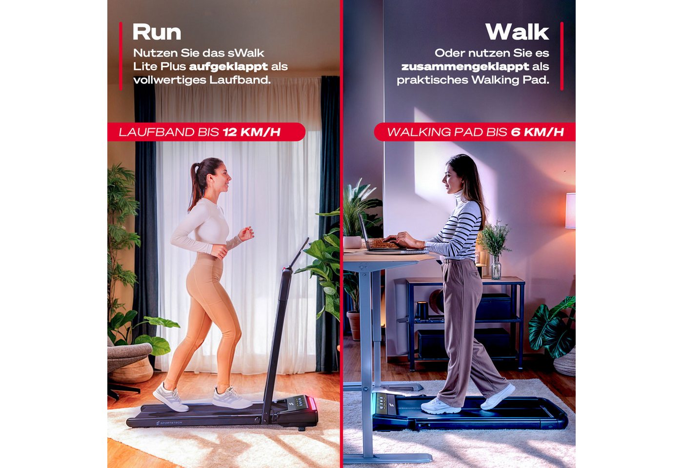 Sportstech Laufband sWalk Lite Plus, 2in1 Walking Pad für zu Hause, Transportrollen, Steigung, 12km/h – Bild 3 von 5