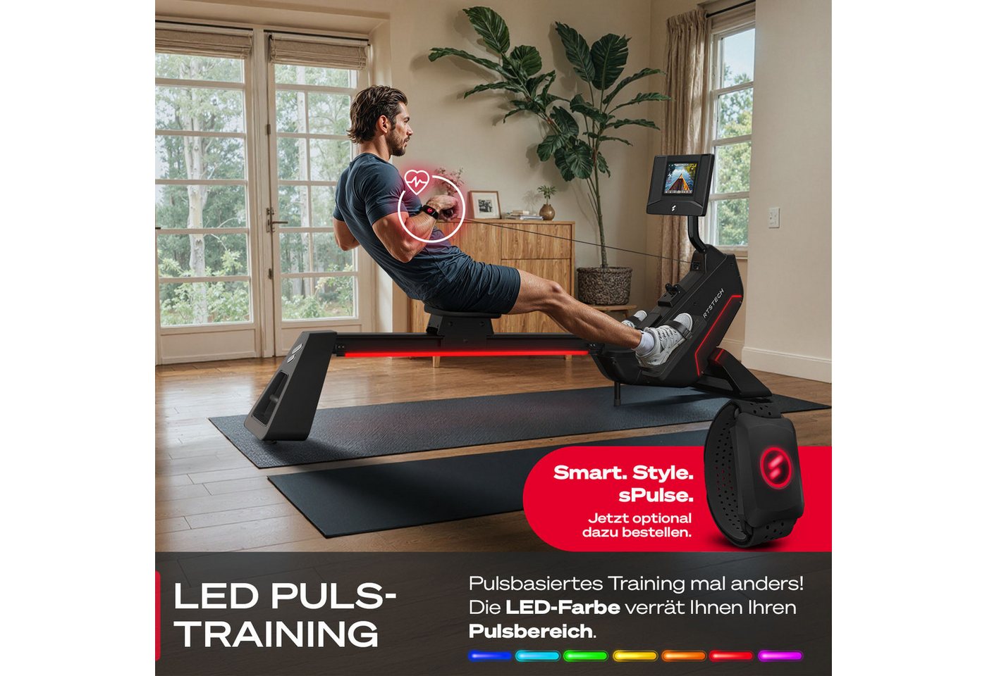 Sportstech Rudergerät sRow, 21,5" Touch-Display, LED-Feedback, Kurse – Bild 3 von 5