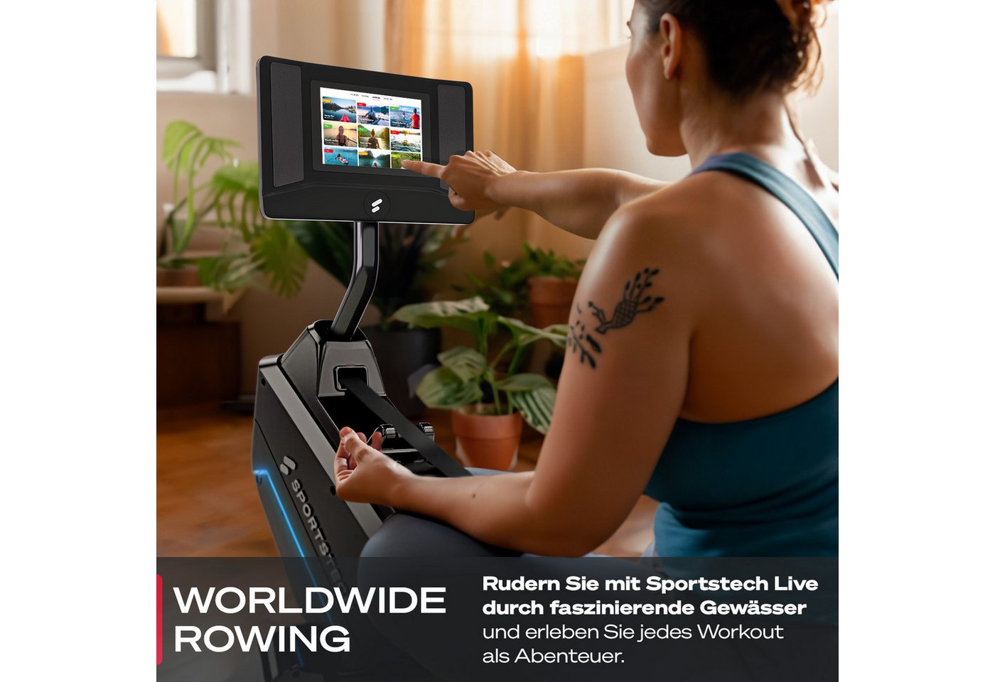 Sportstech Rudergerät sRow, 21,5" Touch-Display, LED-Feedback, Kurse – Bild 4 von 5