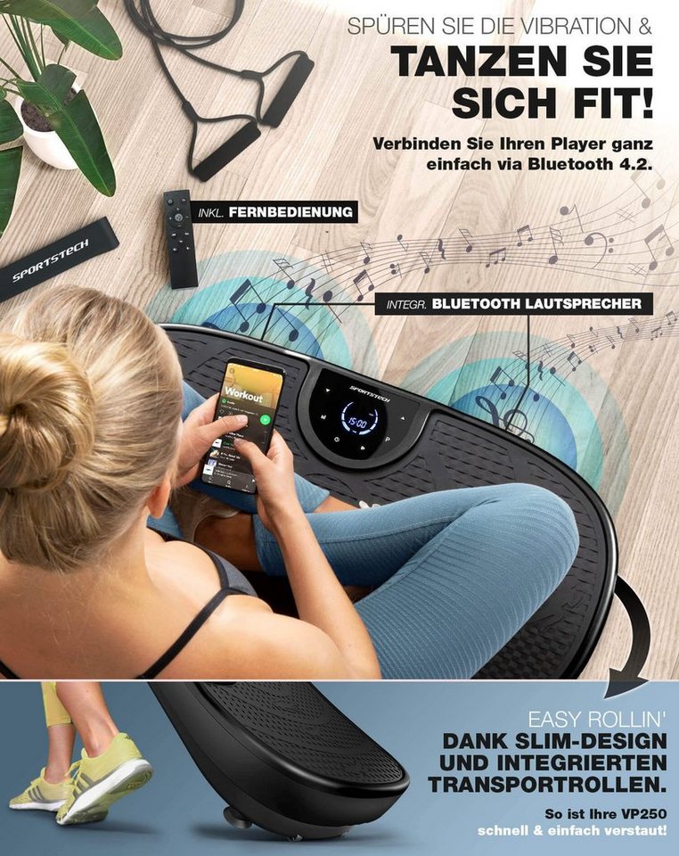 Sportstech Vibrationsplatte VP250, Curved Design, 200W Motor, LED-Display – Bild 3 von 5
