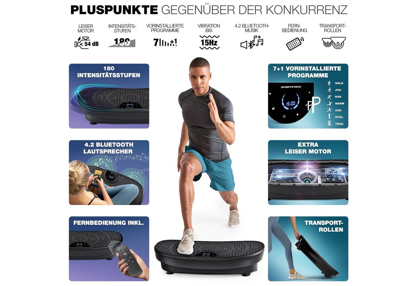 Sportstech Vibrationsplatte VP250, Curved Design, 200W Motor, LED-Display – Bild 5 von 5