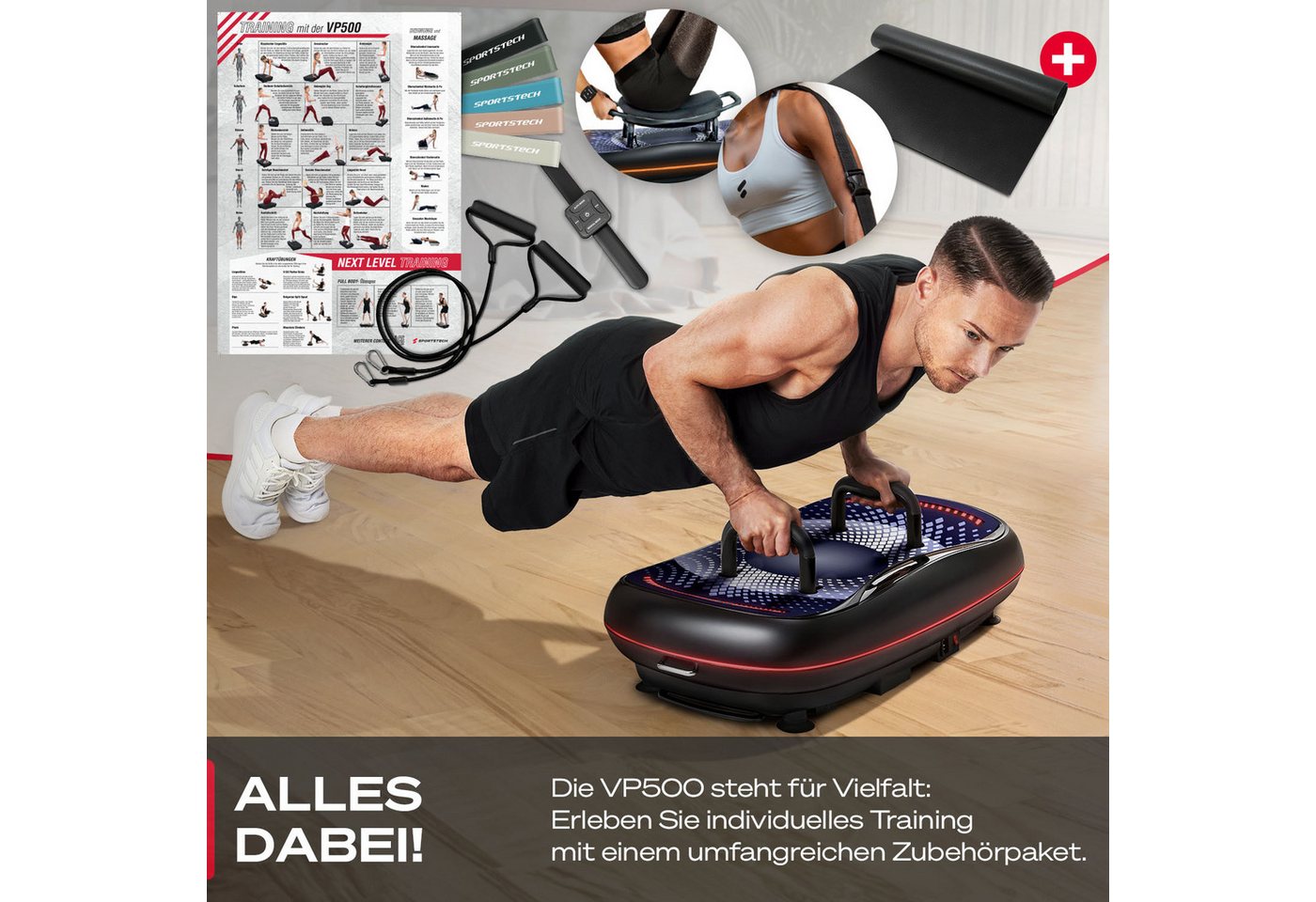 Sportstech Vibrationsplatte VP500, 60 Intensitätsstufen, LED-Beleuchtung – Bild 3 von 5