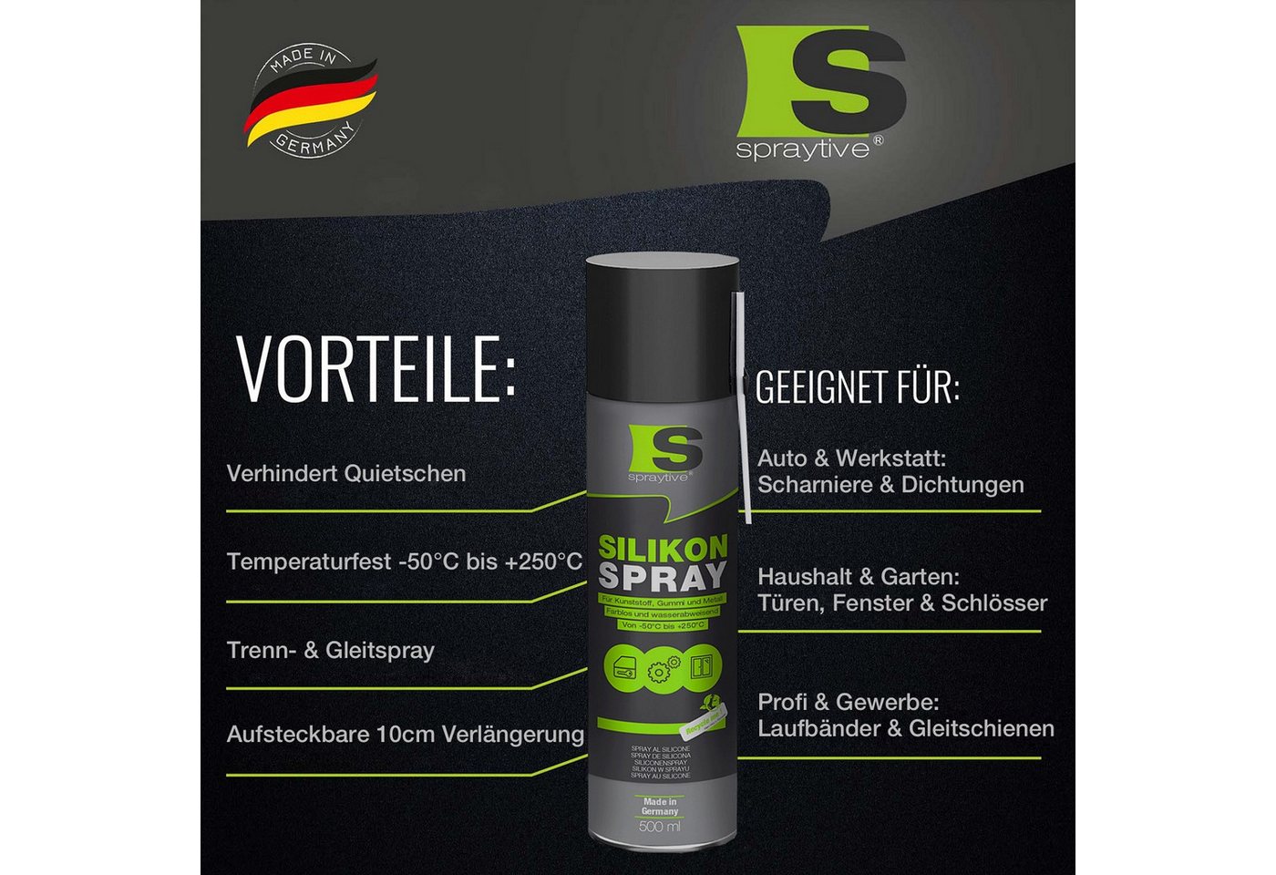 Spraytive Silikonöl 2x 500ml Silikonspray – farbloses Schmiermittel & Gleitmittelspray, Made in Germany – Bild 4 von 5