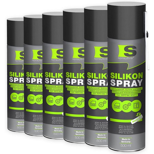 Spraytive Silikonöl 6x 500ml Silikonspray – farbloses Schmiermittel & Gleitmittelspray, Made in Germany