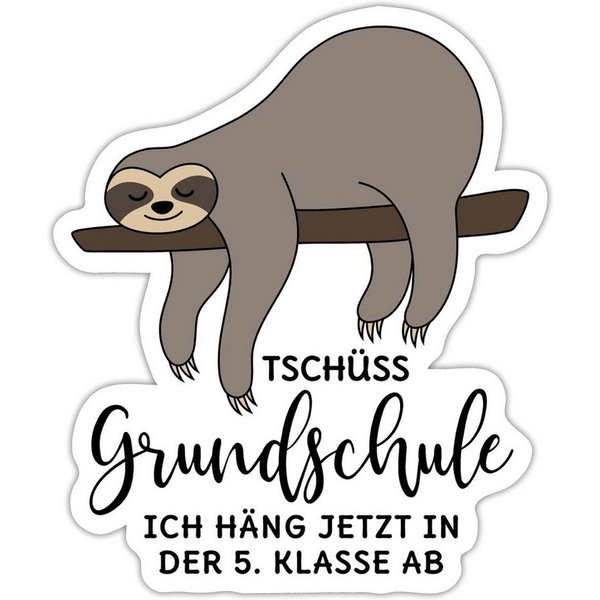 Spreadshirt Aufkleber Abschluss Tschüss Grundschule 5. Klasse Faultier Sticker Aufkleber