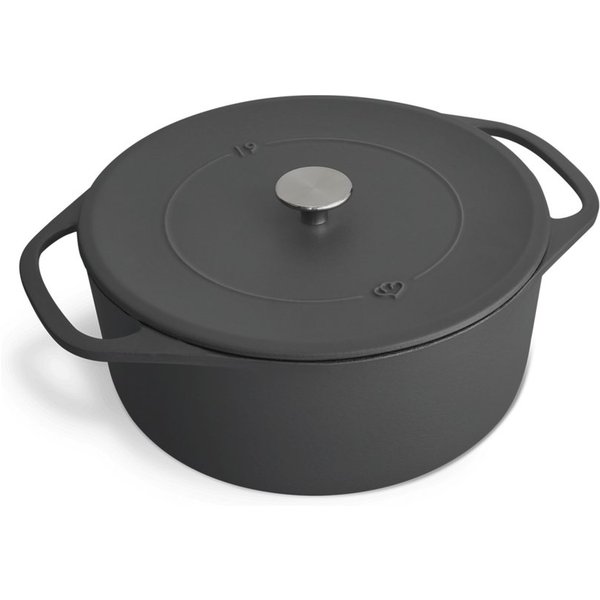 Springlane Bräter Cocotte Grau mit Deckel, Gusseisen, 6 L, Ø 28cm, Rund, Gusseisen, Ideale Feuchtigkeitsverteilung durch Tropfenstruktur