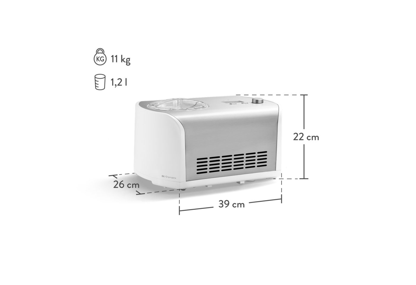 Springlane Eismaschine Elli selbstkühlend - Kompressor & LCD-Display, 1,20 l, 135,00 W, Eiscreme in 45 Min - Eiscrememaschine aus Edelstahl – Bild 2 von 5