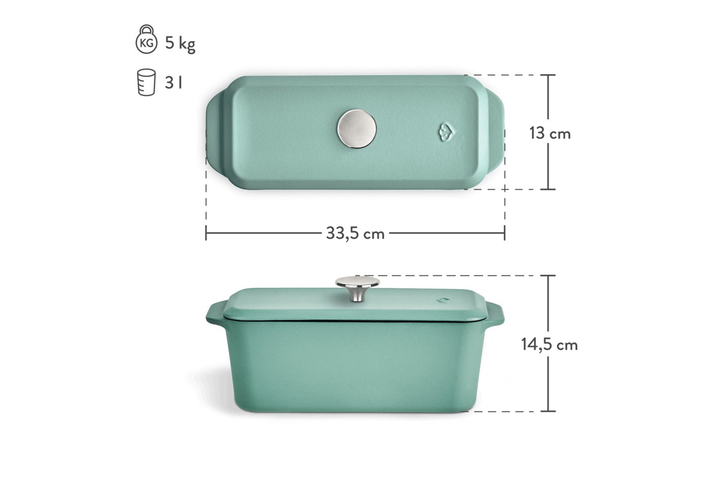 Springlane Kastenform Gusseisen mit Deckel, emailliert, in verschiedenen Farben, (1-tlg), Optimale Hitzeverteilung, robuster Gusseisen-Deckel, bis 250 °C – Bild 2 von 5
